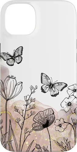 Vista 14 de iPhone 11 Minimal Flowers Butterflies Boho Floral Lindo Estético Funda