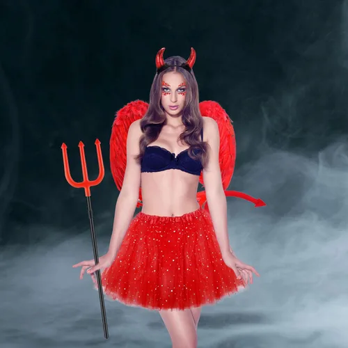 Vista 6 de 6Pcs White Angel Costume Set Feather Angel Wings Halo Headband High Tights Wand Tutu Skirt for Girls Cosplay