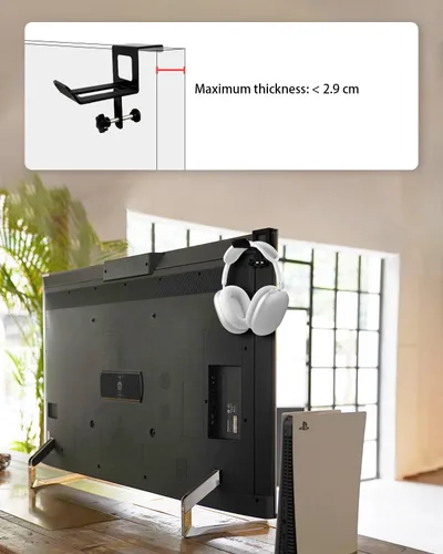 Vista 4 de Soporte trasero de monitor para auriculares, no necesita adhesivo, organizador de escritorio que ahorra espacio, compatible con diferentes monitores
