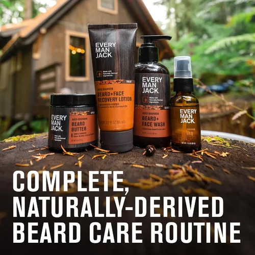 Vista 8 de Every Man Jack Kit completo de cuidado de barba para hombres, bourbon envejecido, set de regalo Cleansing Beard & Face Wash, Soothing Lotion