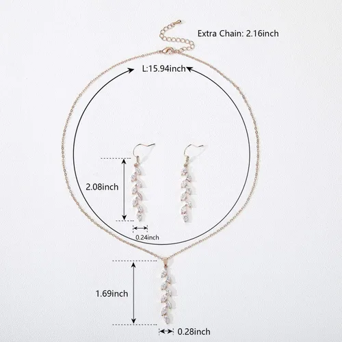 Vista 5 de SWEETV Juego de joyas de boda para novias sirvienta circonita cúbica marquesa collar de novia juego de aretes para mujer disfraz de graduación