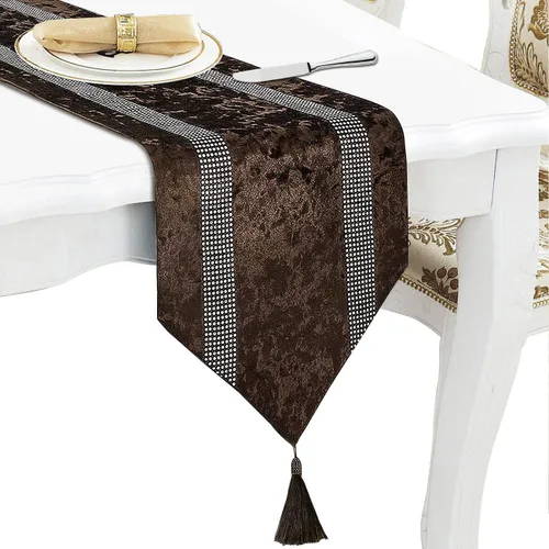 Vista 15 de Jiino Camino de mesa de 13x72 pulgadas, negro, con lentejuelas y strass, para decoración de mesa de comedor, 33x180cm