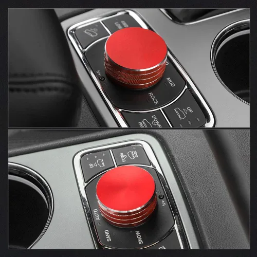 Vista 8 de LECART Accesorios rojos para automóvil aptos para Jeep Grand Cherokee 2014-2021 Central Multimedia 4WD, cubierta de perilla de interruptor