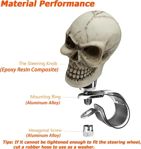 Vista 8 de Pomo Giratorio Impulsor para Volante Perilla Brody con Forma de Calavera Mango de Asistencia Giratorio para Automóvil se Adapta a la Mayoría de Beige