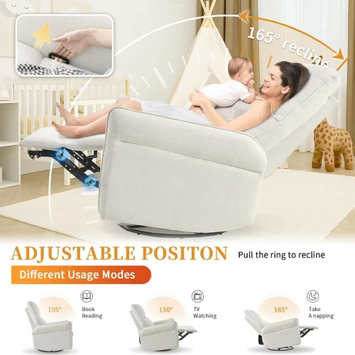 Vista 3 de Silla reclinable giratoria, mecedora manual para cuarto de bebé Beige