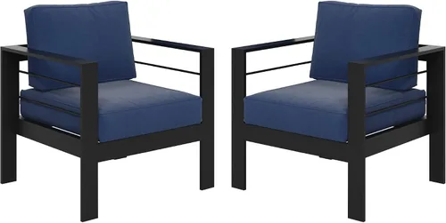 Vista 13 de Solaste Sofá de aluminio para patio con mesa auxiliar, juego de 3 muebles de patio con cojines, sofá de exterior para todo tipo de clima
