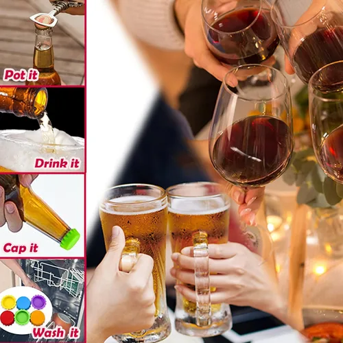 Vista 6 de Tapas para botellas, tapas de botellas de cerveza, de silicona, reutilizables, para refrescos, bebidas, HomeBrew, utensilios de cocina, evitar