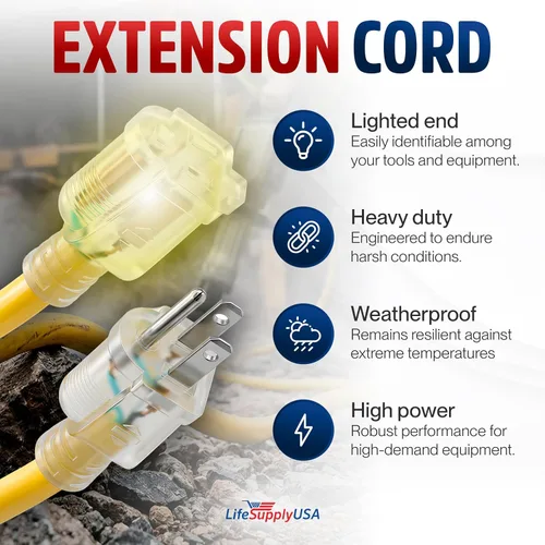 Vista 2 de Cable de extensión de 3 pies para interiores y exteriores 10/3 calibre Ultra resistente de 3 clavijas SJTW, impermeable, flexible, resistente al