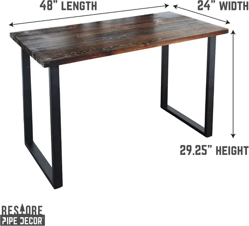 Vista 3 de PIPE DECOR Boulder - Kit de escritorio rústico de madera maciza negra de 48 pulgadas con (2) patas cuadradas de metal negro mate de 28 pulgadas