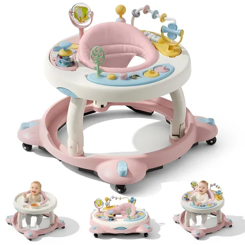 Vista 9 de Andador de bebé con ruedas, andador plegable para bebés de 6 a 12 meses, asiento giratorio de 3 posiciones con centro de actividad interactivo Gris