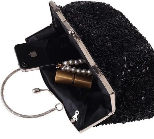 Vista 5 de Bolso de noche de lentejuelas vintage de los años 20 para mujer, bolso de noche formal cruzado de noche, baile de graduación, cóctel, fiesta, bolsos