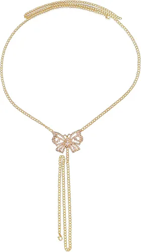 Vista 4 de Cadena de cintura con dije de mariposa de diamantes de imitación, tanga de cristal, tanga de cadena G, tanga de mariposa con diamantes de imitación