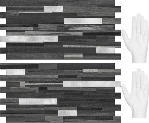 Vista 11 de STICKGOO 2 Hojas de Azulejos Adhesivos Despegables para Salpicadero, Azulejos Adhesivos para Salpicadero de Cocina y Baño, Aspecto de Madera Negro