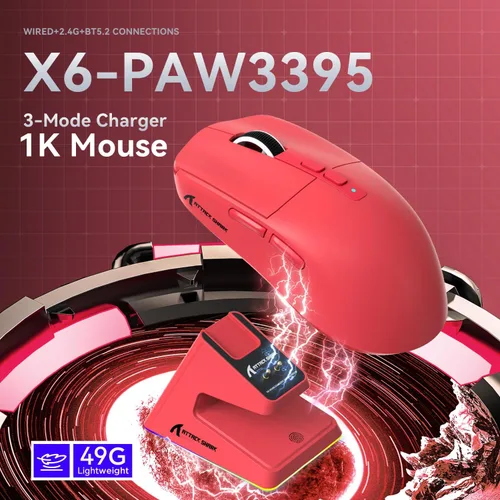 Vista 2 de ATTACK SHARK X6 Ratón Inalámbrico Ligero para Juegos con Base de Carga de Retroiluminación RGB, Tri-Modo Cableado/2.4GHz/BT5.2, 26K DPI, Sensor
