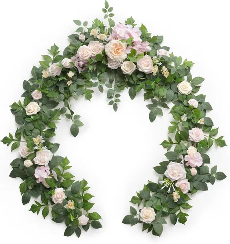 Vista 23 de Ling's moment Dusty Blue Artificial Flower Garland Wedding Arch 6 FT Azul polvoriento y azul marino