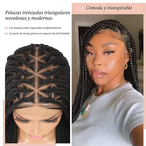 Vista 3 de Lexqui Pelucas Trenzadas sin Nudos de 36'' para Mujeres Pelucas de Encaje Trenzadas Peluca Trenzada de Encaje Completo Peluca Trenzada Sintética