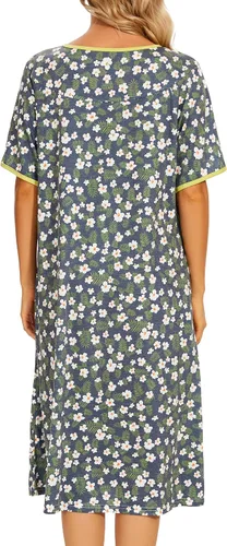Vista 5 de AVIIER Camisones de noche de algodón suave para mujer, ropa de dormir de manga corta con bolsillos