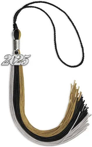 Vista 87 de Endea Graduation Borla de triple color con gota de fecha plateada (negro/dorado/granate, 2020)
