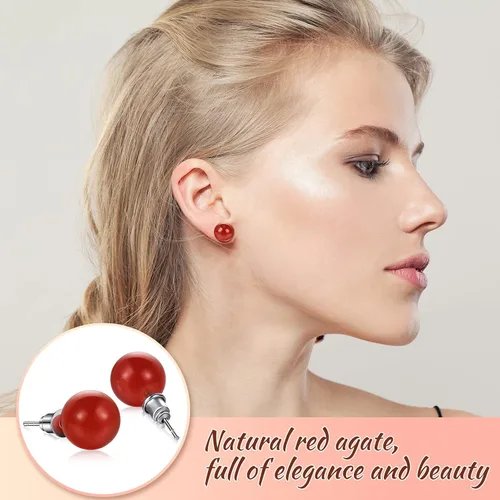 Vista 4 de Laumoi 12 pares de aretes de bola de ágata natural, piedras preciosas, amatista, cuarzo rosa, aretes redondos pulidos, joyería para mujer, Piedras