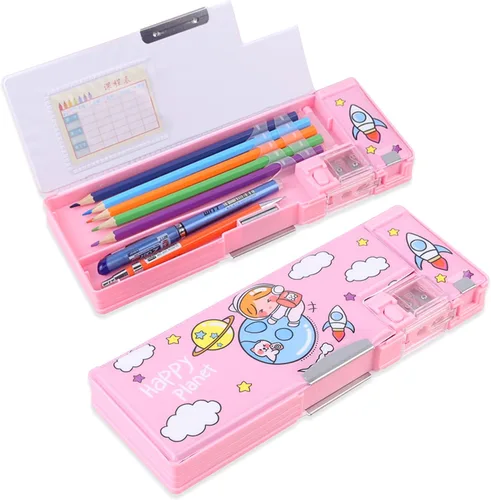 Vista 7 de Estuche de Lápices Multifuncional Emergente para Niñas y Niños, Lindo Organizador de Caja de Bolígrafos de Dibujos Animados con Sacapuntas, Horario