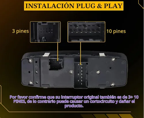 Vista 3 de Interruptor maestro de ventana eléctrica para Ram 1500, Ram 2500, Ram 3500 de 2009 2010 2011 2012. 3 PINS + 10 PINS, OE# 4602863AD, 4602863AC