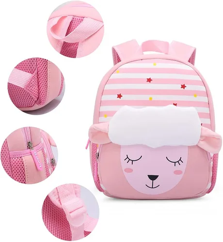 Vista 4 de Mochila impermeable para niños de 2 a 5 años para el jardín de niños mochila 3D de lindos dibujos animados de neopreno mochila de animales para niños