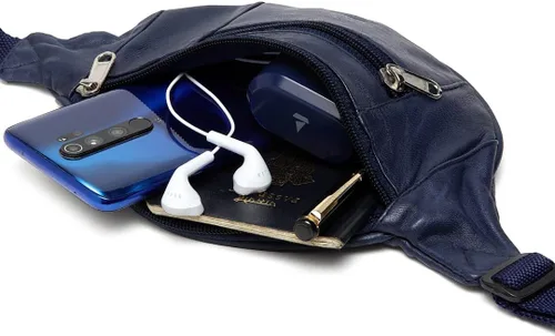 Vista 8 de Liberty Leather Riñonera de piel de napa de oveja auténtica, con múltiples bolsillos para hombres y mujeres, para uso al aire libre y viajes, correa