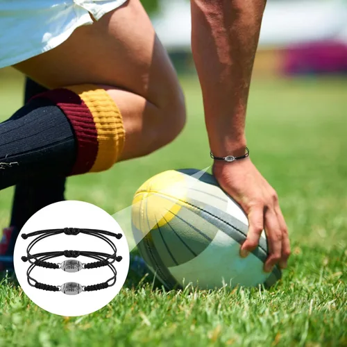 Vista 5 de Pulsera de cuerda deportiva trenzada ajustable con decoración colgante de fútbol para mujeres, jugadores de equipo, Metal Plata