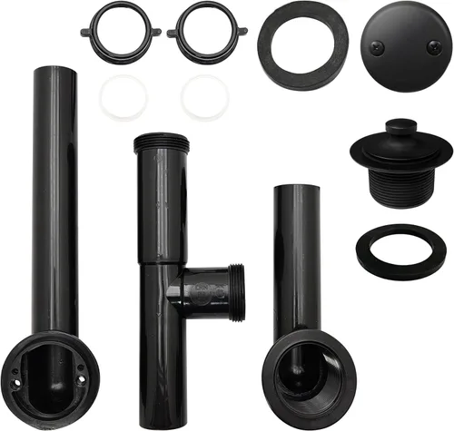 Vista 2 de Westbrass 597144-62 Conjunto de desbordamiento y desbordamiento tubular de polietileno de 14 pulgadas con placa frontal de 2 agujeros y tapón