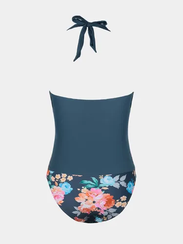 Vista 7 de CUPSHE - Traje de baño Tankini para mujer, escote Halter, cuello profundo en V, espalda baja