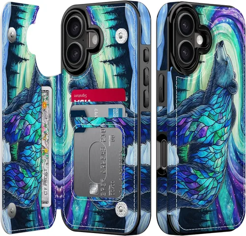 Vista 46 de FUNMIKO Funda tipo cartera para iPhone 13 con tarjetero, bloqueo RFID, protección de grado militar y obras de arte impresas con rayos UV, cierre