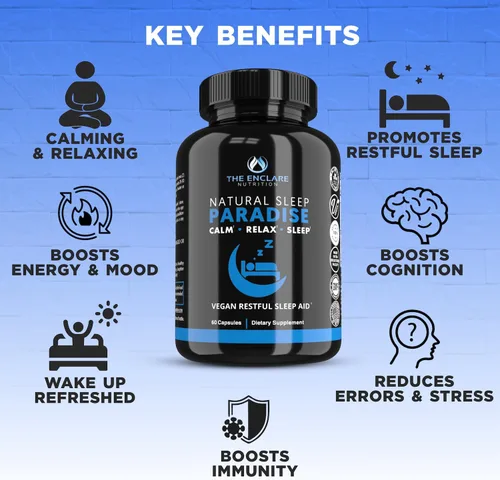 Vista 9 de THE ENCLARE NUTRITION Melatonina 10 mg ayuda para dormir para adultos con Ashwagandha, GABA, 5HTP, L teanina, vitamina B6, inositol, calcio
