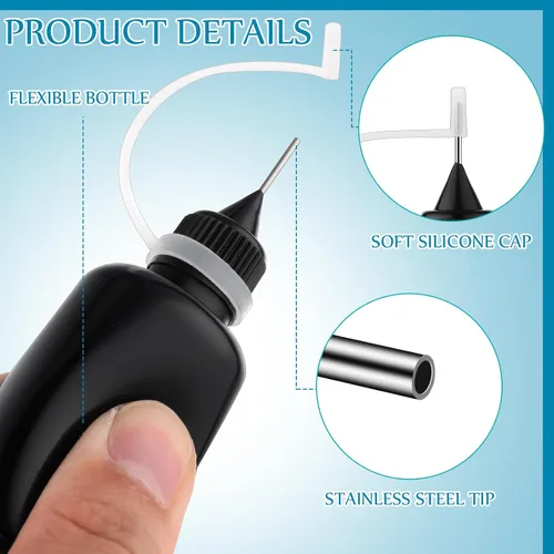 Vista 3 de Zhehao 100 unidades de 1.0 fl oz/1 oz con punta de aguja negra con pegamento para botella, aplicador de punta de precisión, botella de plástico a