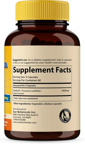 Vista 3 de SANDHUHERBALS Giloy orgánico (Guduchi) Polvo Herbal 120 cápsulas vegetarianas para hombres y mujeres Suplemento herbario natural para apoyo