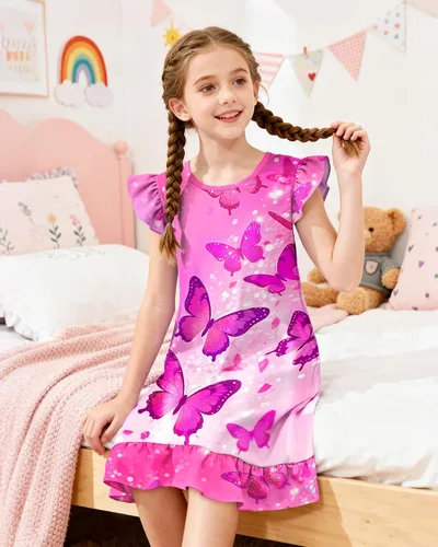 Vista 4 de Sylfairy - Camisones de dormir para niñas, pijamas de unicornio con diseño de princesa para niñas, prendas de dormir