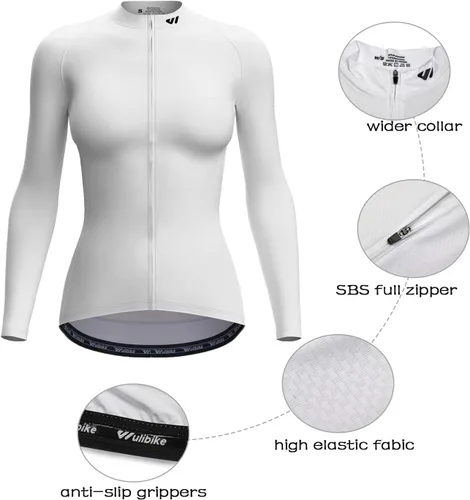 Vista 4 de Wulibike Maillot de ciclismo para mujer, manga larga, con bolsillos