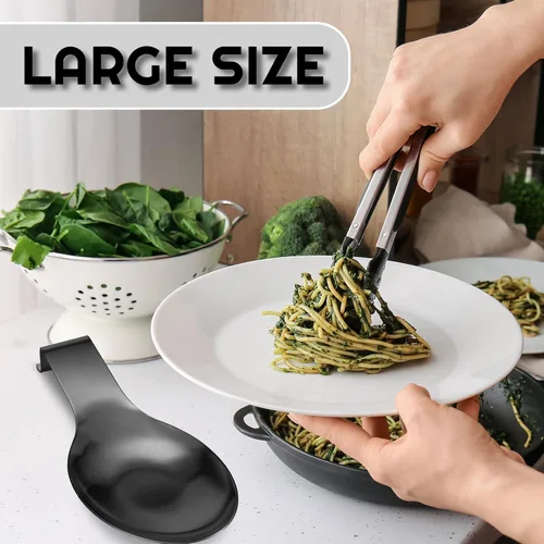 Vista 7 de Nuanchu 6 piezas de acero inoxidable soporte para cucharas y espátulas para estufa, mango para cucharón, soporte para cucharas para encimera Negro