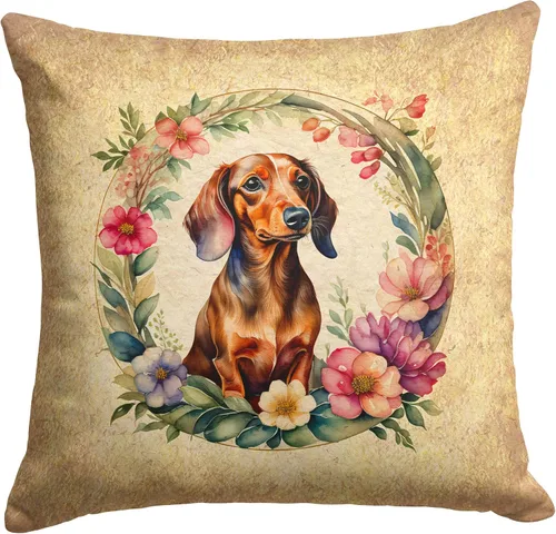 Vista 161 de Caroline's Treasures DAC2072PW1414 Affenpinscher and Flowers - Almohada decorativa de tela, lavable a máquina, para interiores y exteriores