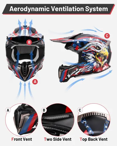 Vista 6 de Youth Dirt Bike Helmet for Boys & Girls with Goggles & Gloves for 8-18 Years Old, DOT Certified Kid ATV Helmet Motocross Off Road