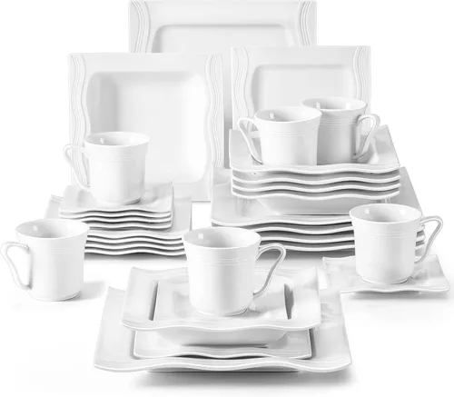 Vista 12 de MALACASA Juego de platos y cuencos, juego de vajilla de porcelana de 12 piezas para 4, platos cuadrados y cuencos para postre, ensalada y sopa