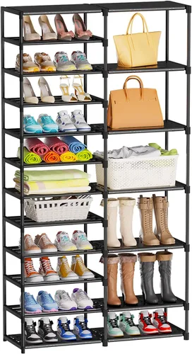 Vista 6 de Ekisemio Zapatero de 12 niveles alto, organizador de zapatos, gran capacidad para 34-50 pares, organizador de botas para entrada, armario, garaje