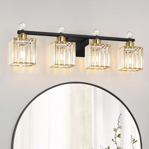 Vista 16 de Lxybcce Moderna lámpara de tocador de baño de cristal, 14 pulgadas, 2 luces, accesorios de luz negra sobre el espejo, fácil instalación e
