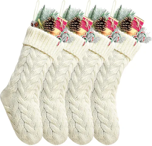 Vista 19 de Medias de Navidad, 18 pulgadas, calcetines de punto trenzado azul para decoración de Navidad, paquete de 4