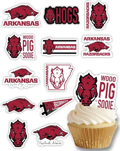 Vista 26 de Decoraciones para cupcakes de la Universidad de Alabama, suministros para fiestas de fútbol americano, cumpleaños, graduación (24 piezas)