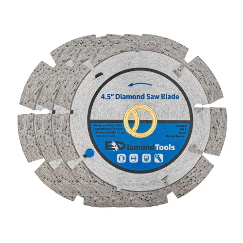Vista 32 de Hoja de sierra segmentada de diamante de 4" para hormigón, ladrillo, bloque y mampostería Altura del segmento de 0.394 in, eje de 7/8"-5/8", grano