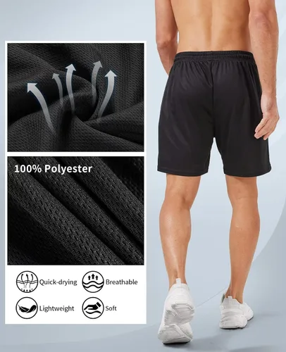 Vista 6 de lomsoe 5 Pack Gym Shorts Men 5 Inch Quick Dry Mesh Shorts Men Lightweight Training Athletic Running Shorts with Pockets