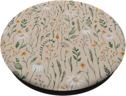 Vista 2 de PopSockets PopGrip estándar botánico de prado de flores silvestres verde terroso (beige arena)