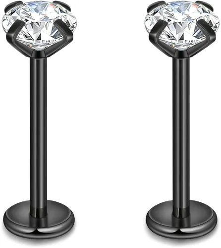 Vista 42 de CANDYFANCY Pendientes de 16 g, 2/3/4 mm, con circonia cúbica, triple hélice delantera, para cartílago de la oreja, Tragus, piercing de labio 16