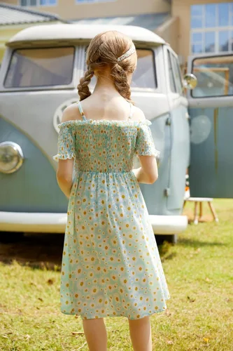 Vista 5 de Arshiner Vestido casual de verano sin mangas floral para niñas