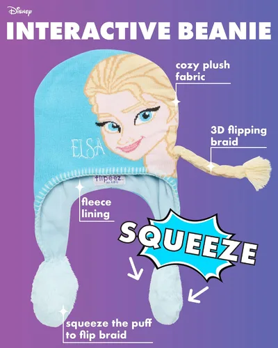 Vista 2 de Disney Flipeez - Gorro de invierno para niña con forro polar 3D con solapa para las orejas Frozen Elsa Minnie Mouse Edad 4-7